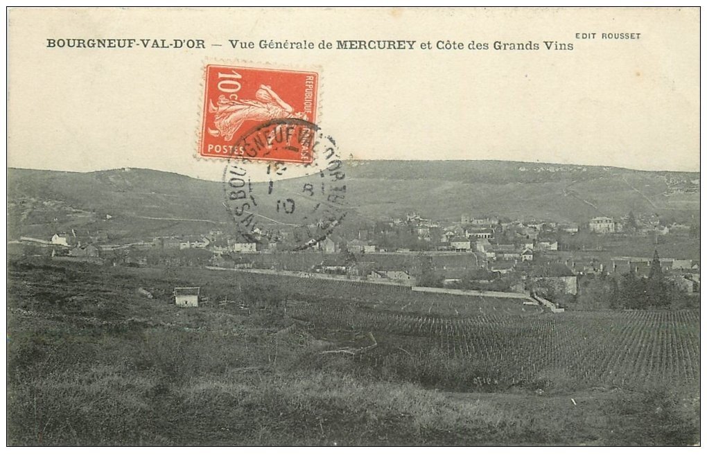 carte postale ancienne 71 BOURGNEUF-VAL-D'OR. Vue de Mercurey et Côte des Grands Vins 1910