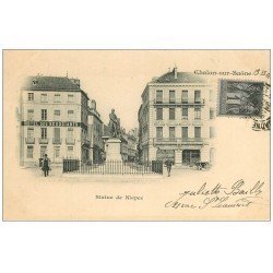 carte postale ancienne 71 CHALON-SUR-SAONE. Hôtel des Négociant et Statue de Niepce 1901