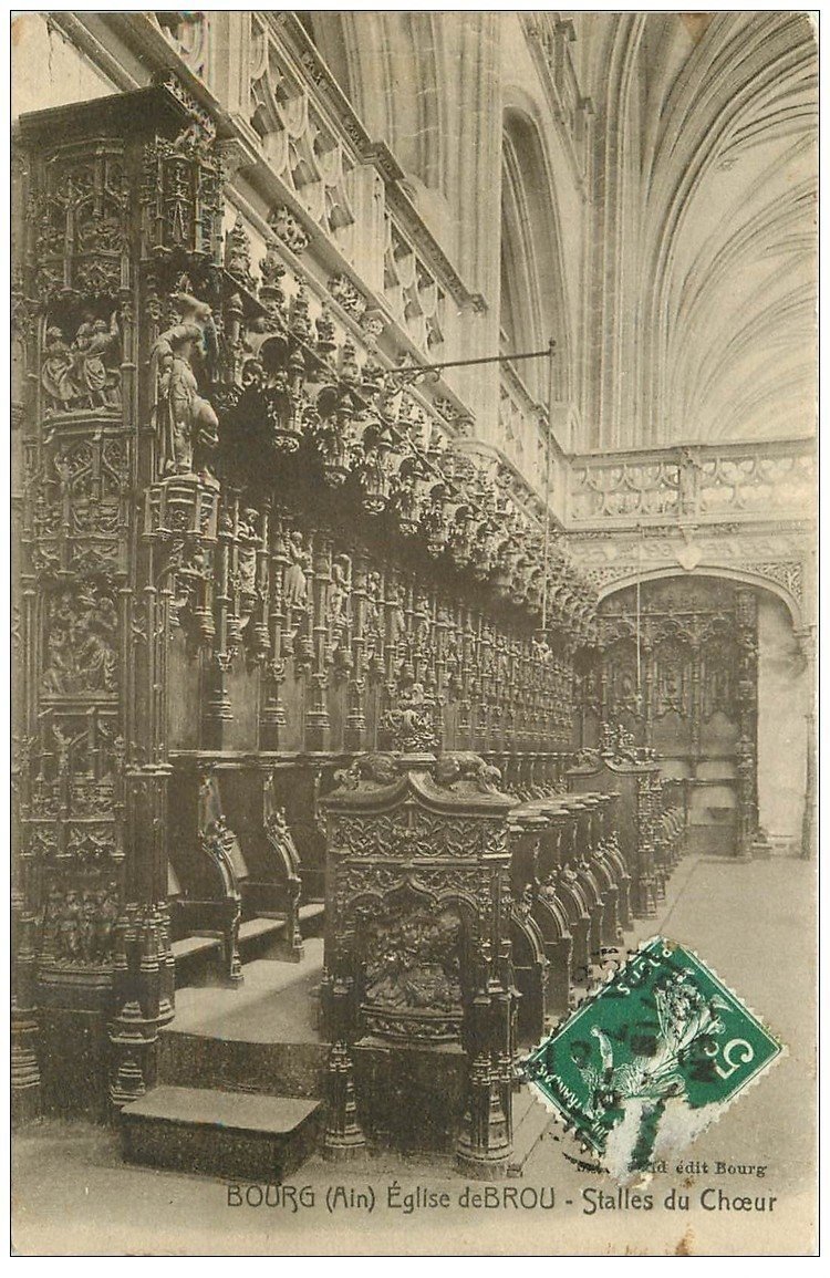 carte postale ancienne 01 BOURG. Eglise de Brou. Stalle de Choeur 1907