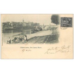 carte postale ancienne 71 CHALON-SUR-SAONE. Péniche et Lavandières Port Sainte-Marie 1901