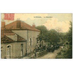 carte postale ancienne 71 LE CREUSOT. Estaminet Restaurant Le Chat Noir. Carte toilée 1907