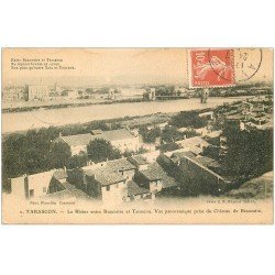 carte postale ancienne 13 TARASCON. Le Rhône entre Beaucaire et Tarascon 1908