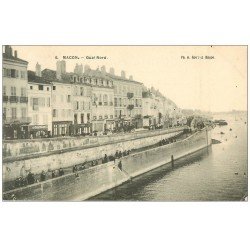 carte postale ancienne 71 MACON. Pêcheurs sur le Quai. Aux Caves Populaires et Restaurant Antoine