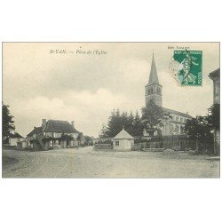 carte postale ancienne 71 SAINT-YAN. Place de l'Eglise 1907 Burtin débitant