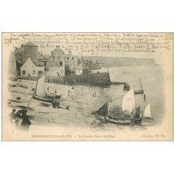 carte postale ancienne 14 ARROMANCHES. Grande Cale bateaux de Pêcheurs vers 1900