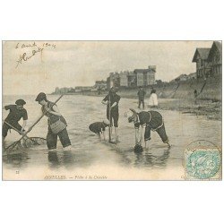 carte postale ancienne 14 ASNELLES. Pêche à la Crevette 1904. Poissons et Crustacés