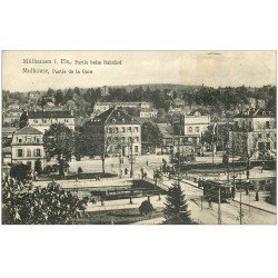 carte postale ancienne 68 MULHOUSE. Partie de la Gare ave Tramway 1913