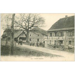 carte postale ancienne 68 SAINT-ULRICH. Attelage livraison de tonneaux devant Auberge