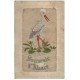 carte postale ancienne 68 SOUVENIR D'ALSACE. Carte brodée fil de Soie. Une Cigogne 1917