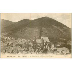 carte postale ancienne 68 THANN. Cathédrale et Montagne du Ranger. Tampon Militaire