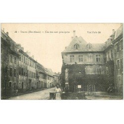 carte postale ancienne 68 THANN. Fontaine Rue Principale 1917
