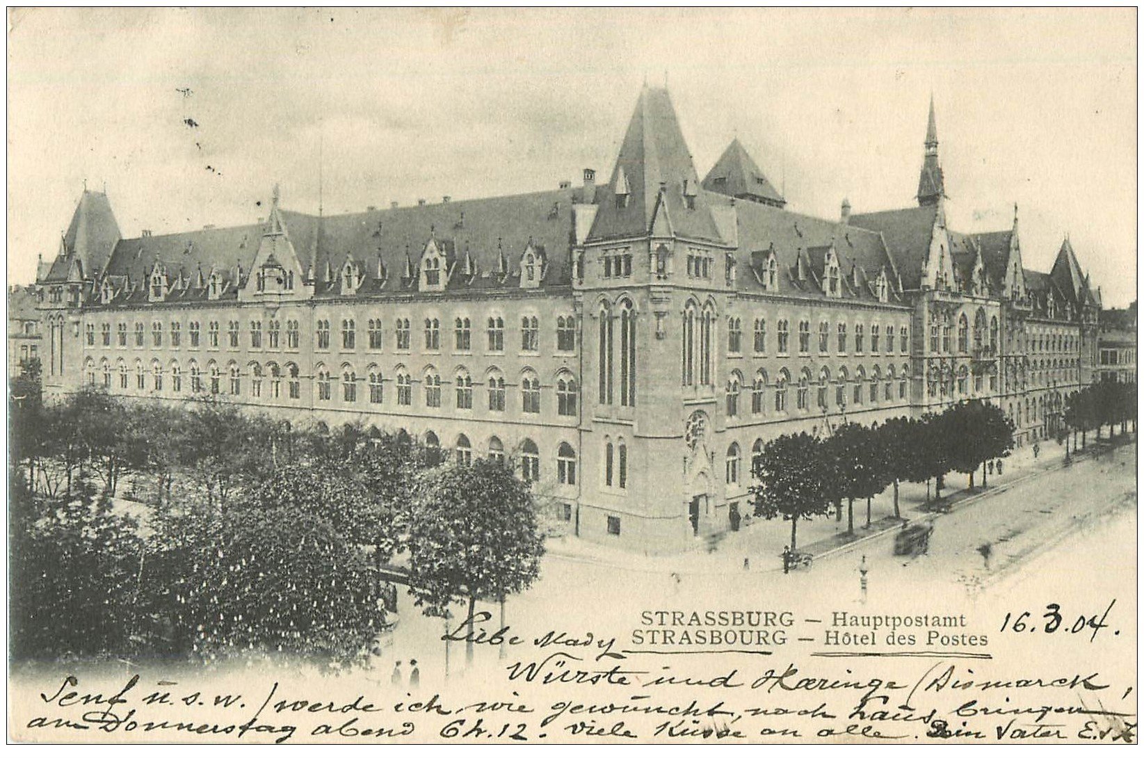 carte postale ancienne 67 STRASBOURG STRASSBURG. hôtel des Postes 1904