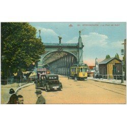 carte postale ancienne 67 STRASBOURG STRASSBURG. Traction avant et Tramway Pont de kehl 1933