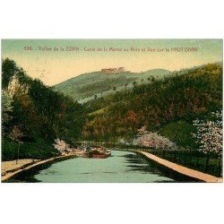 carte postale ancienne 67 VALLEE DE LA ZORN. Péniche sur Canal de la Marne au Rhin. Haut Barr 1931