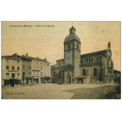69 AMPLEPUIS. Place de l'Eglise Pâtisserie et Epicerie. Carte toilée vierge