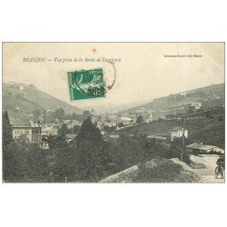 carte postale ancienne 69 BEAUJEU. Cycliste Route de Lantignié 1908