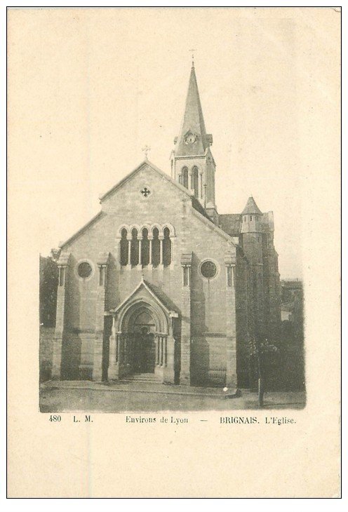 carte postale ancienne 69 BRIGNAIS. L'Eglise vers 1900