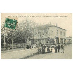 carte postale ancienne 69 LA PILLARDIERE-BRINDA. Rare Jeux de Boule devant Café Bonjour 1912. Pétanque et Sports