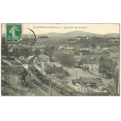 69 L'ARBRESLE. Quartier de la Gare avec Train 1913 Café
