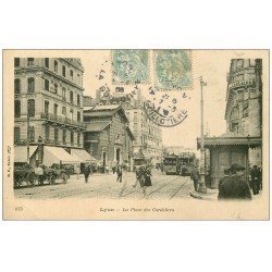 carte postale ancienne 69 LYON. Place des Cordeliers 1906 Tramway "" BYRRH ""