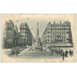 carte postale ancienne 69 LYON. Place République 1903. Affiche Ricqlès