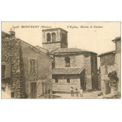 carte postale ancienne 69 MONTAGNY. Eglise, Abside et Clocher animation