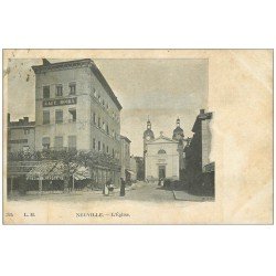 carte postale ancienne 69 NEUVILLE. L'Eglise et Café Noiry vers 1902