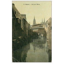 carte postale ancienne 14 BAYEUX. Vue sur l'Aure. Carte toilée 1917