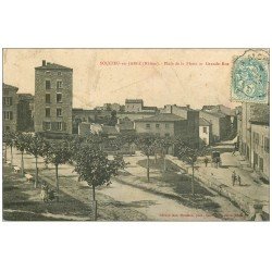 carte postale ancienne 69 SOUCIEU-EN-JARRET JAREZ. Place Flette et Grande-Rue vers 1907