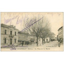 carte postale ancienne 69 VAUGNERAY. Café Comptoir Epicerie et Boulangerie Place Mairie 1915
