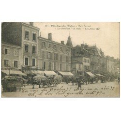 69 VILLEFRANCHE-SUR-SAÔNE. Les Bareilles au repos Place Carnot 1917 Hôtel Ecu de France Café de l'Univers. Vespasiennes