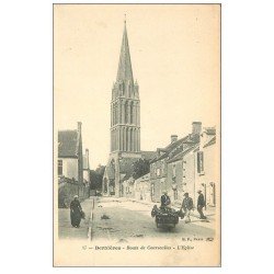 carte postale ancienne 14 BERNIERES. L'Eglise Route de Courseulles vendeur ambulant