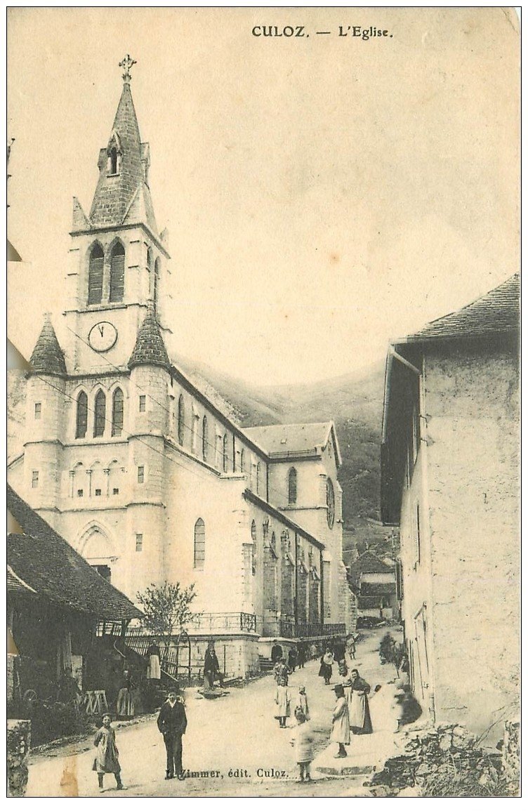 carte postale ancienne 02 CULOZ. L'Eglise 1908 (défaut)...
