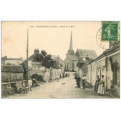 carte postale ancienne 72 CROSMIERES. Route de la Gare. Affiche Dubonnet et Combier