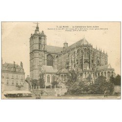 carte postale ancienne 72 LE MANS. Cathédrale Saint-Julien et Café Martinier 1931