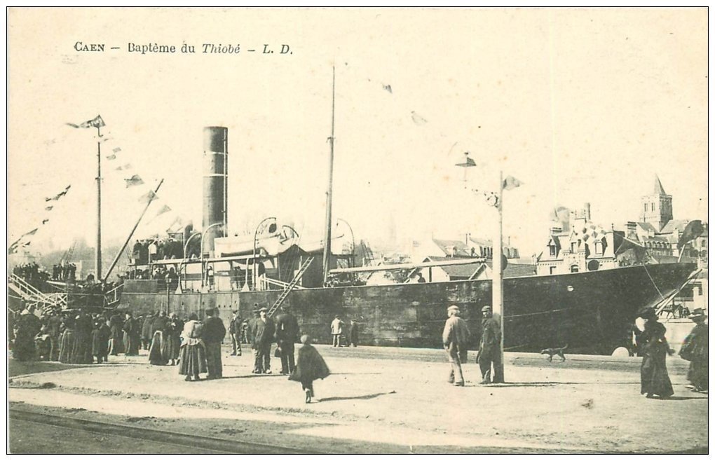 14 CAEN. Baptême du Navire Thiobé vers 1900