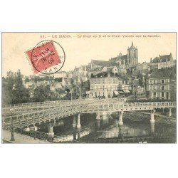 carte postale ancienne 72 LE MANS. Le Pont en X. Fabrique de galoches et Hôtel du Tunnel 1906