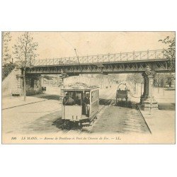 carte postale ancienne 72 LE MANS. Tramway Neslé Avenue de Pontlieue et Pont du Chemin de Fer. Timbre Taxe 1910