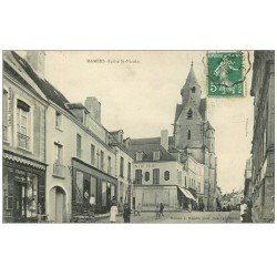 72 MAMERS. Eglise Saint-Nicolas 1909 Commerces à la Croix d'Or et Tapisserie