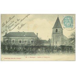 carte postale ancienne 72 MANSIGNE. Eglise et Presbytère 1907 avec personnage