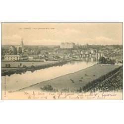 carte postale ancienne 72 SABLE SUR SARTHE. La Ville 1904 Vaches dans les Prés