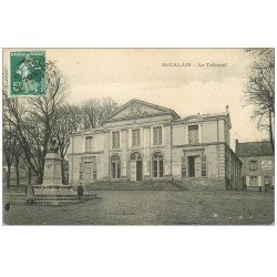 carte postale ancienne 72 SAINT-CALAIS. Le Tribunal 1909 et Café des Sapeurs Pompiers