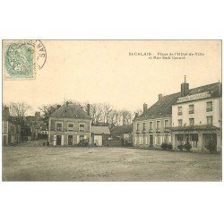 carte postale ancienne 72 SAINT-CALAIS. Place Hôtel de Ville Rue Sadi Carnot Estaminet Hôtel de France 1906