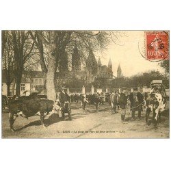 carte postale ancienne 14 CAEN. Marché aux Bestiaux. La Place jour de Foire 1908