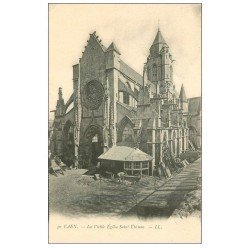 carte postale ancienne 14 CAEN. Ouvrier Menuisier à la Vieille Eglise Saint-Etienne vers 1900
