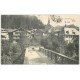 carte postale ancienne 74 ABONDANCE. Entrée avec Cycliste sur le pont 1907