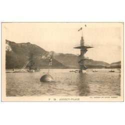 carte postale ancienne 74 ANNECY. La Plage avec toboggan et plongeoir