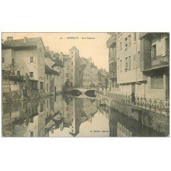 carte postale ancienne 74 ANNECY. Les Canaux avec petite animation. Affiche Van Houten