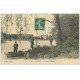 carte postale ancienne 74 ANNECY. Pêcheurs à la ligne sur le Lac et Préfecture 1908