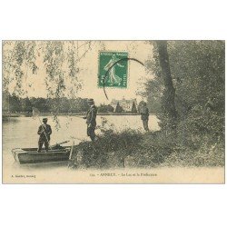 carte postale ancienne 74 ANNECY. Pêcheurs à la ligne sur le Lac et Préfecture 1908